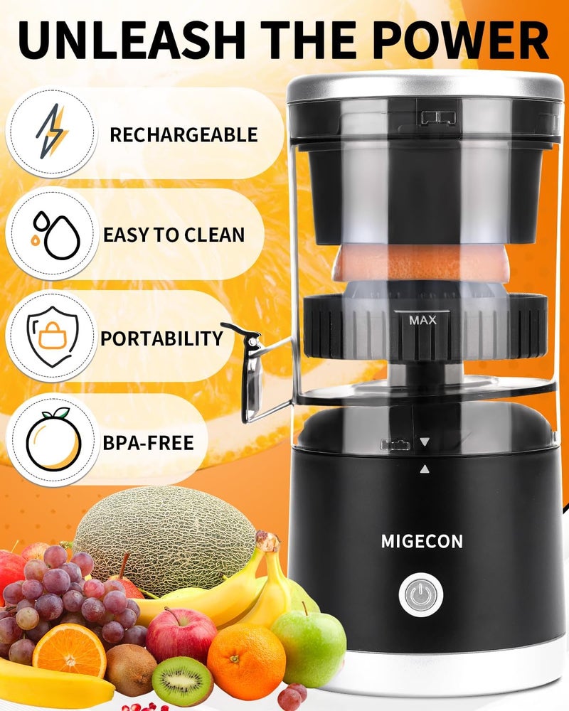 Migecon Electric Citrus Juicer Machines,Citrus Juicer Machines with USB and Cleaning Brush,portable electric juicer for making fresh orange juice,squeezing oranges,lemons,kiwi fruit,and grapefruit(Black) - Image 4